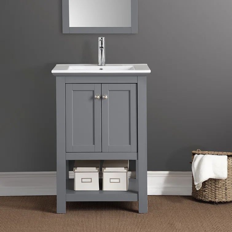 Gray 24" Freestanding Single Sink Bathroom Vanity with Ceramic Top