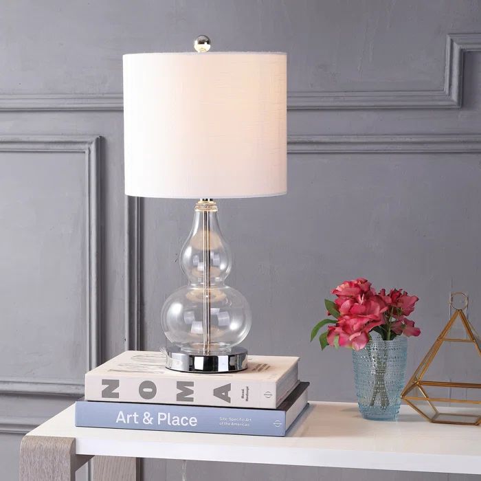 Anya 20.5" Clear Glass Mini LED Table Lamp with White Linen Shade