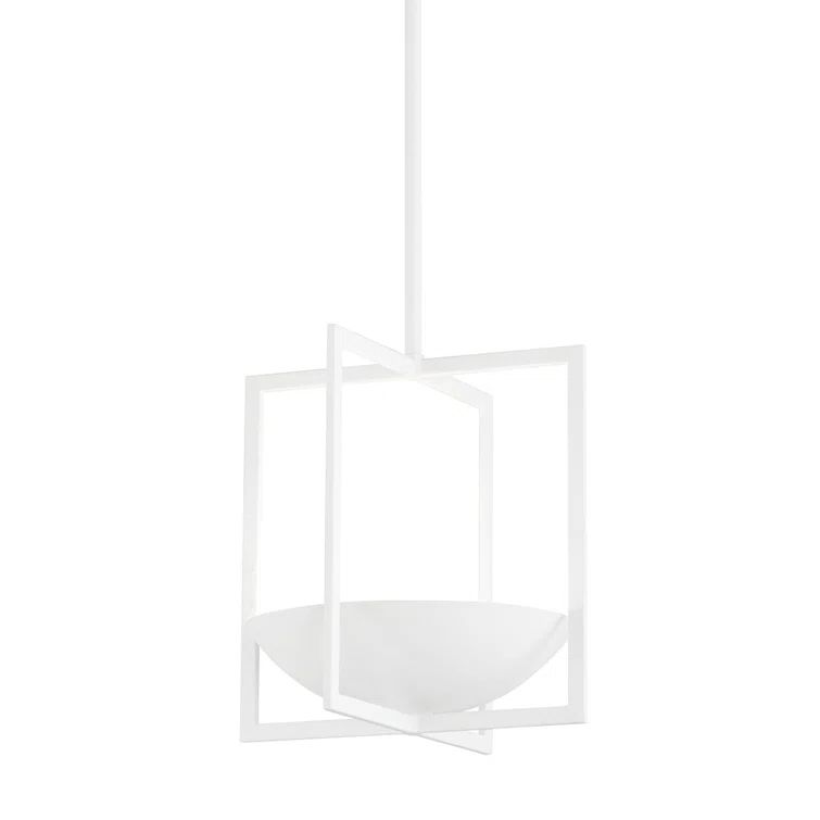 Contemporary White Aluminum Bowl Pendant with Geometric Design