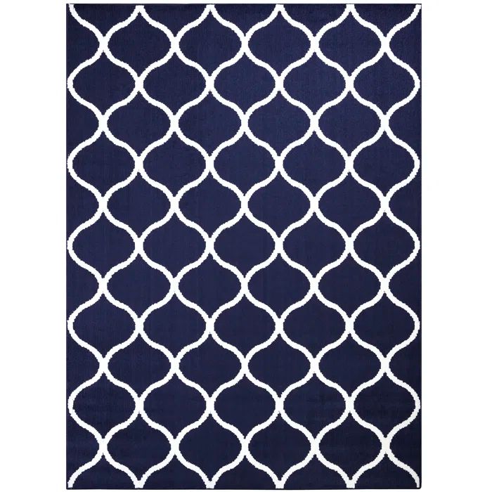 Navy Blue and White Tufted Geometric Kids Rug 5' x 7'