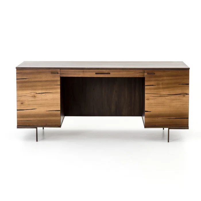 Natural Wood and Iron Home Office Desk with Drawer
