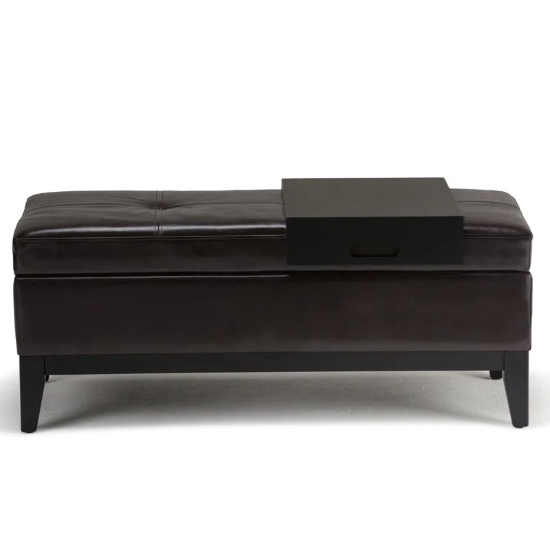 Tanner's Brown Faux Leather Tufted Footstool with Tray