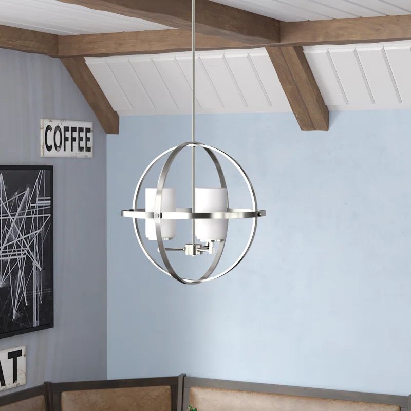 Brushed Nickel Globe Chandelier with Frosted Glass Shades