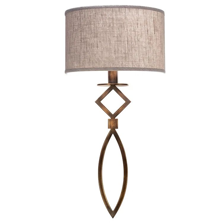 Cienfuegos Transitional Antique Bronze 1-Light Sconce with Greige Shade
