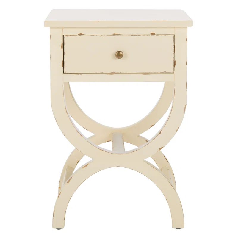 Vintage Cream Transitional Poplar End Table with Zinc Knob