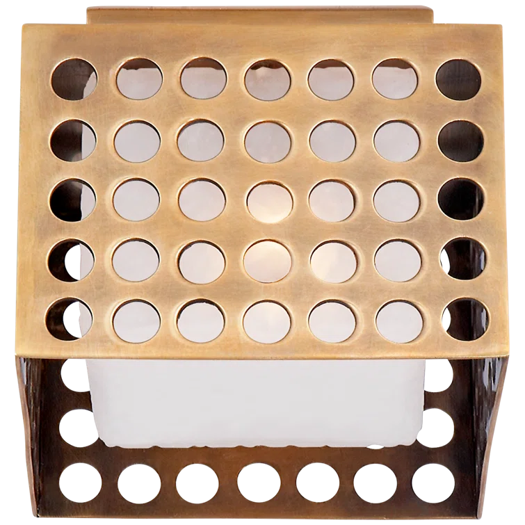 Antique-Burnished Brass and Glass Square Flush Mount Light