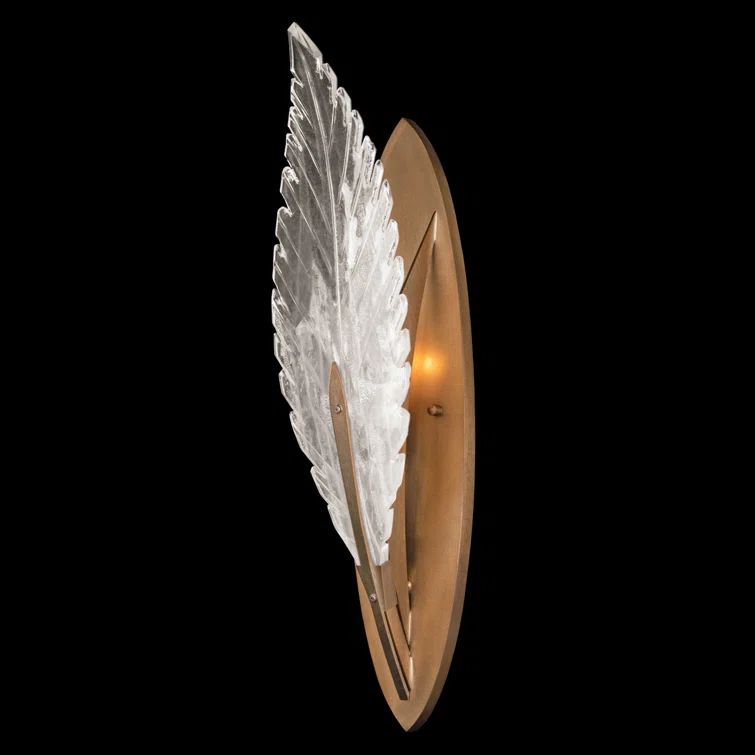 Gold Leaf Feathered Plume Wall Sconce with Glass