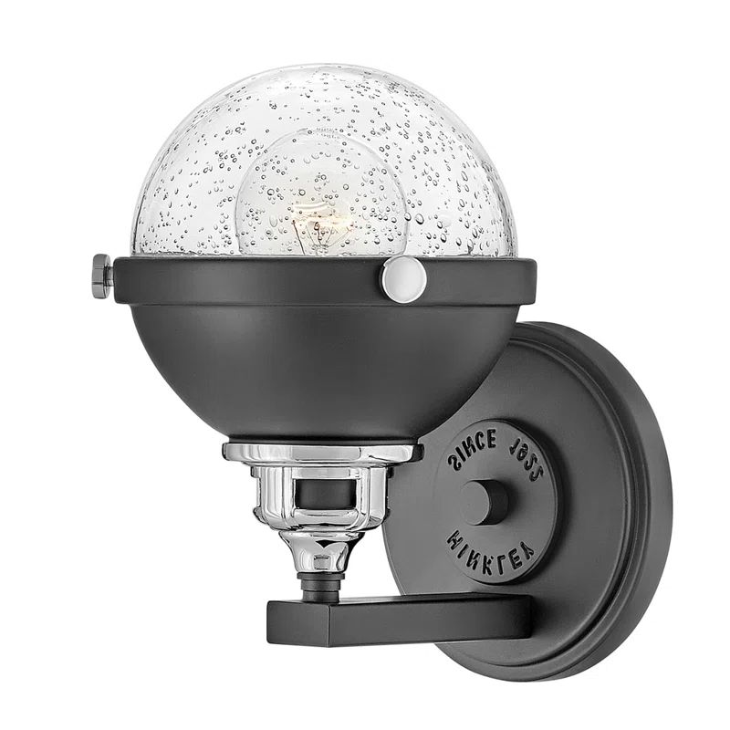 Hinkley Fletcher 1-Light Black/Chrome Outdoor Vanity Sconce with Clear Seedy Glass