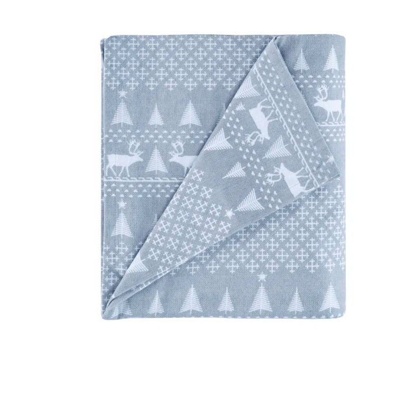 California King Blue Winter Frost Cotton Flannel Sheet Set
