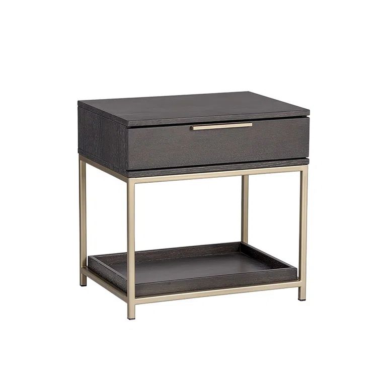 Gray Oak and Gold 1-Drawer Nightstand