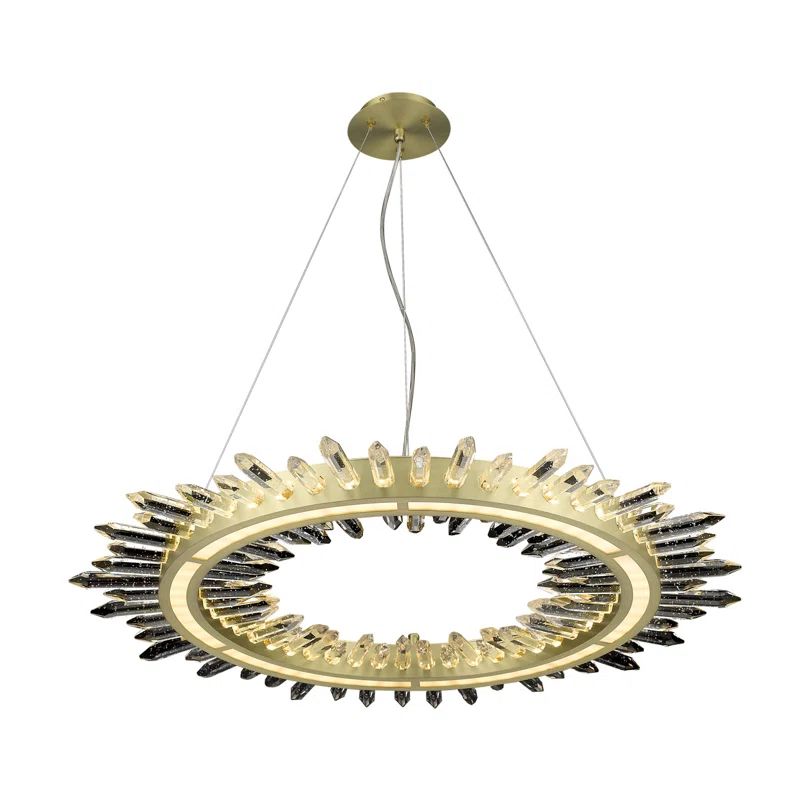 Aspen 34'' Brushed Brass Ring Chandelier with Bubbled Crystal Studs