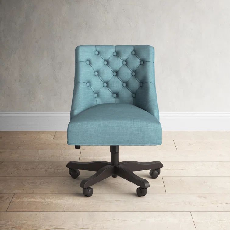 Espresso Black Linen and Wood Transitional Swivel Task Chair