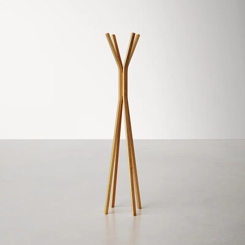 Glynis Mid-Century Modern 4-Hook Plywood Coat Rack in Oak Veneer