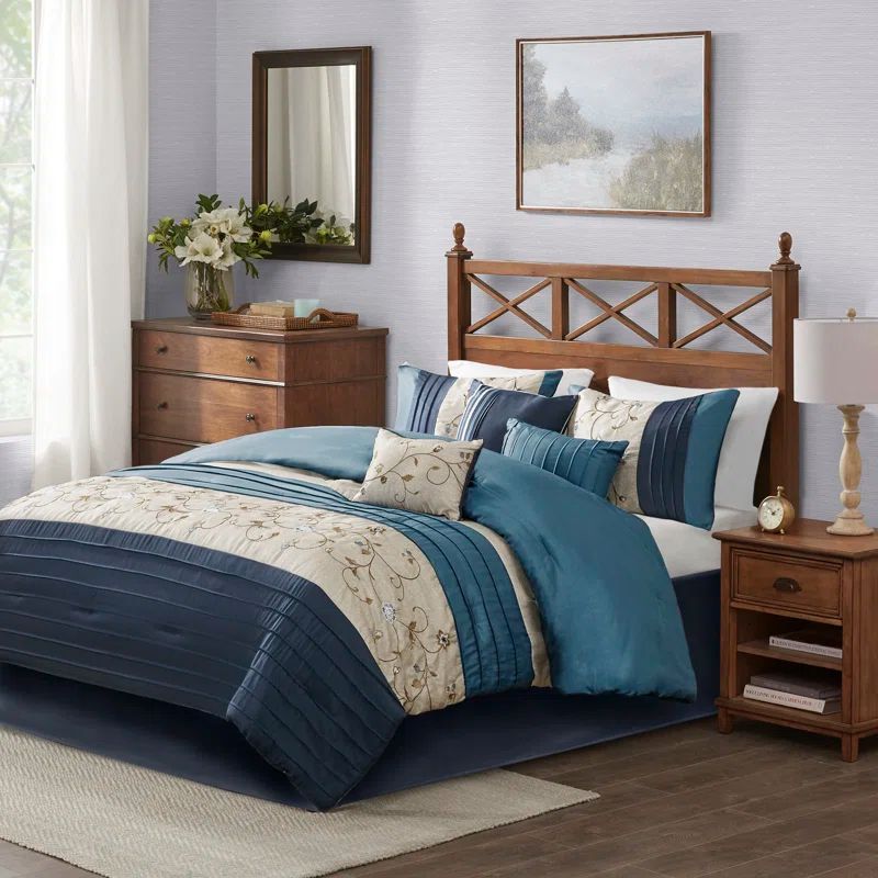 Navy and Taupe Reversible 7-Piece King Comforter Set