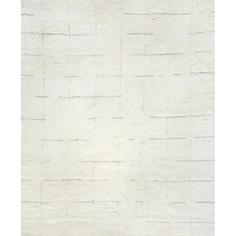 Ivory Hand-Knotted Wool Shag Rectangular Area Rug 14' x 18'