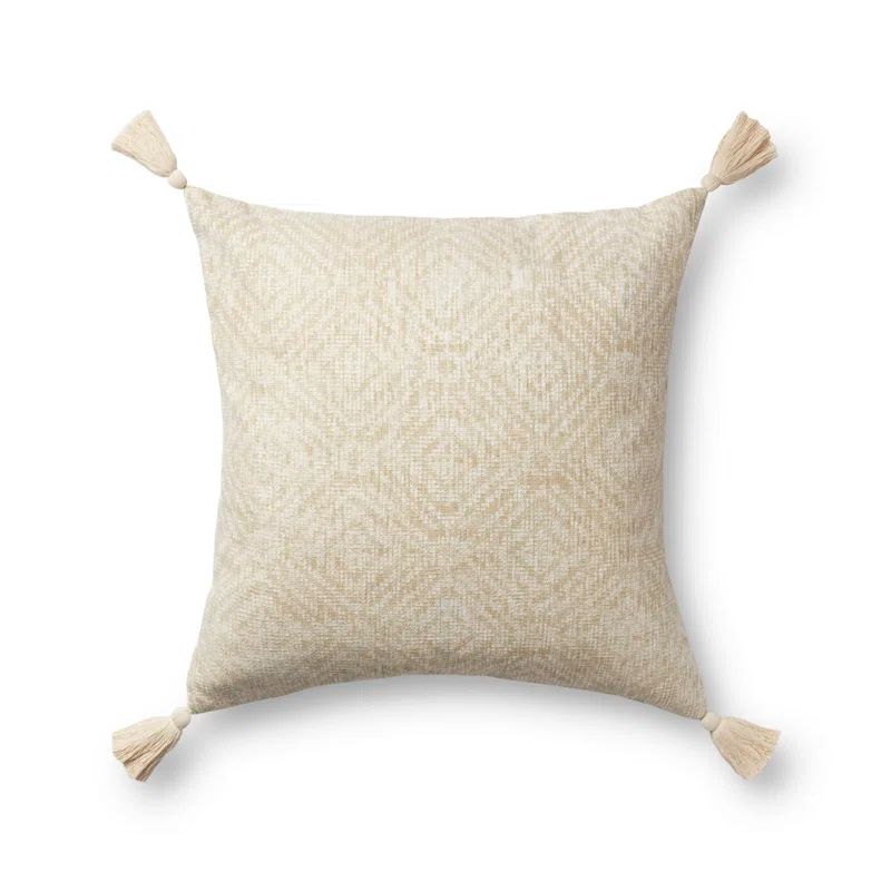 Ivory Cotton 22" Square Throw Pillow with Tassels
