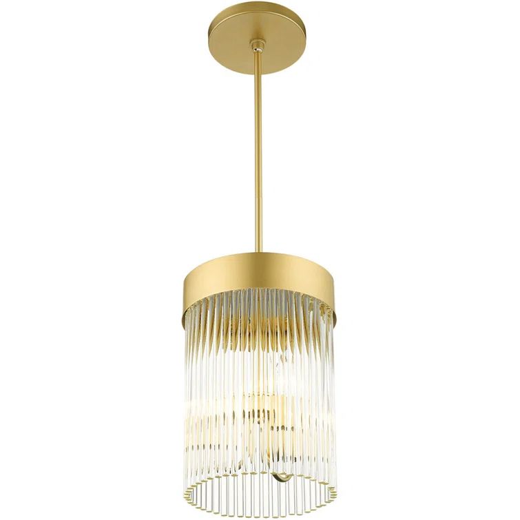 Soft Gold Drum Chandelier with Clear Crystal Rods