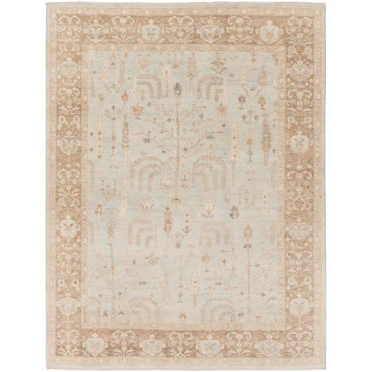 Hand-Knotted Gray Wool Floral 8' x 10' Area Rug