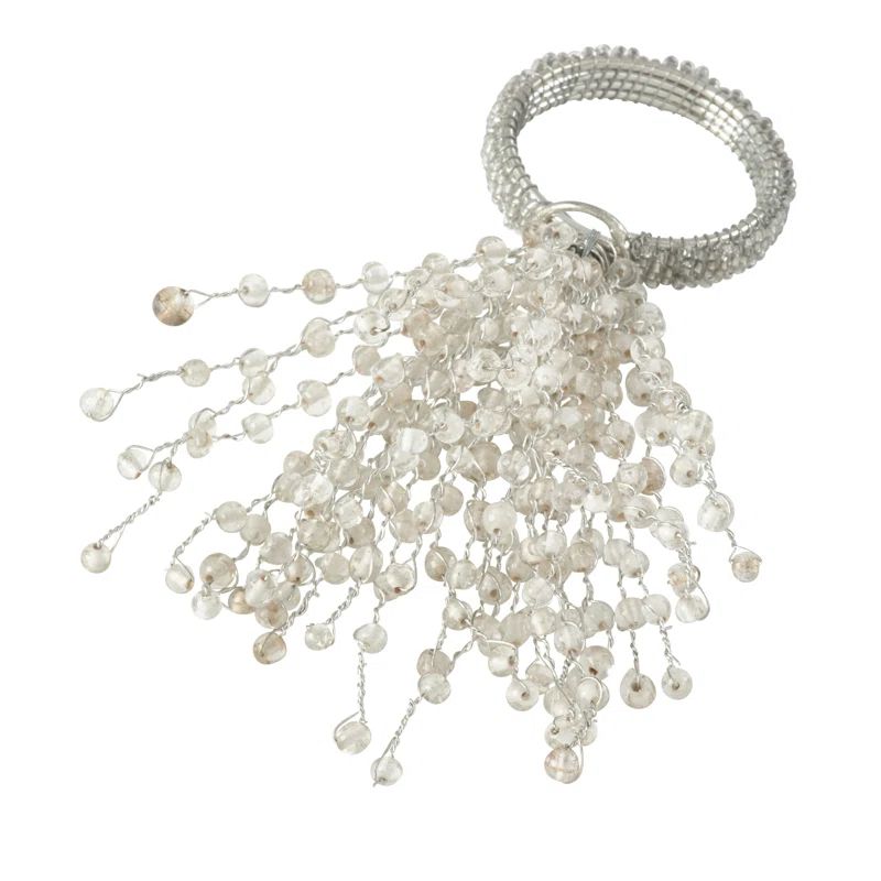 Silver Beaded Burst Design Napkin Rings Set of 4