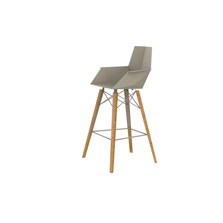 Ecru Polypropylene and Beech Wood Counter Stool