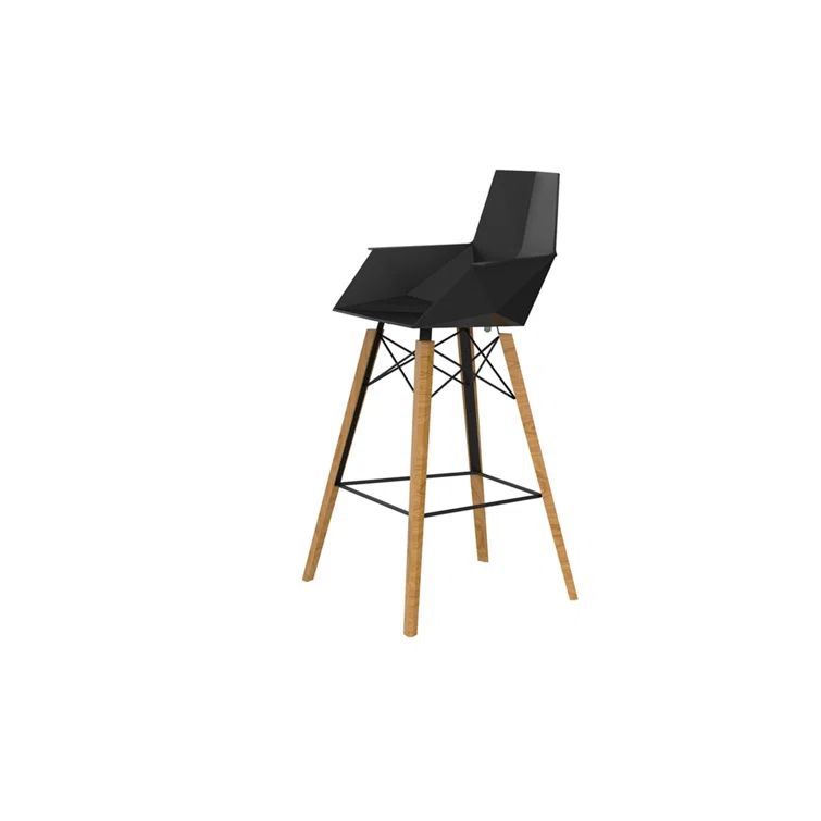 Matte Black and Oak Beech Wood Arm Bar Stool Set