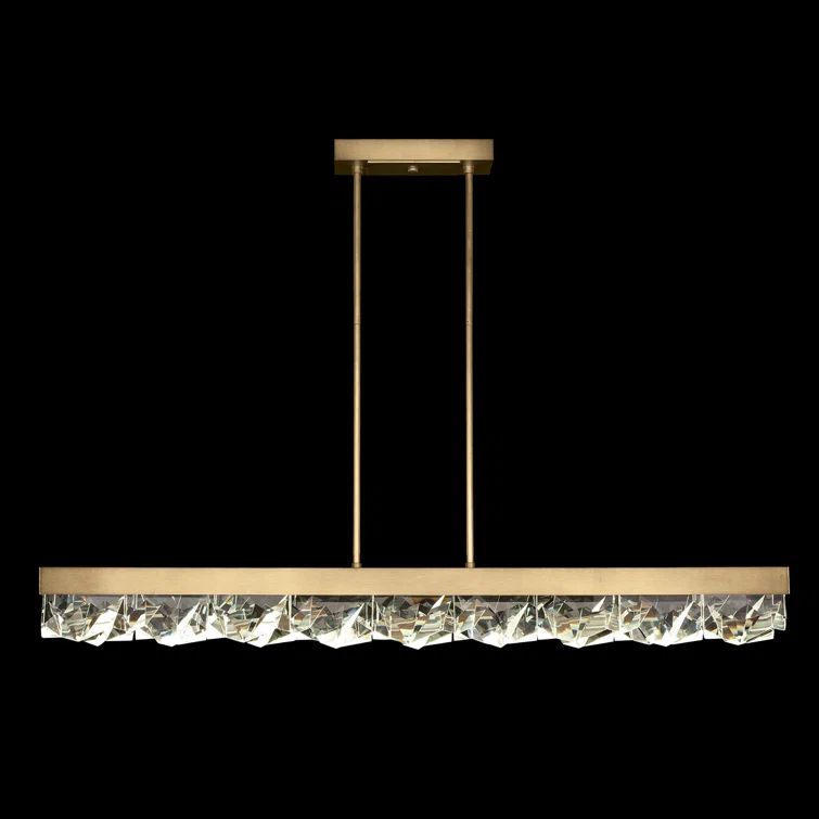 Strata Gold Leaf 3-Light LED Island Pendant with Hand-Carved Crystals