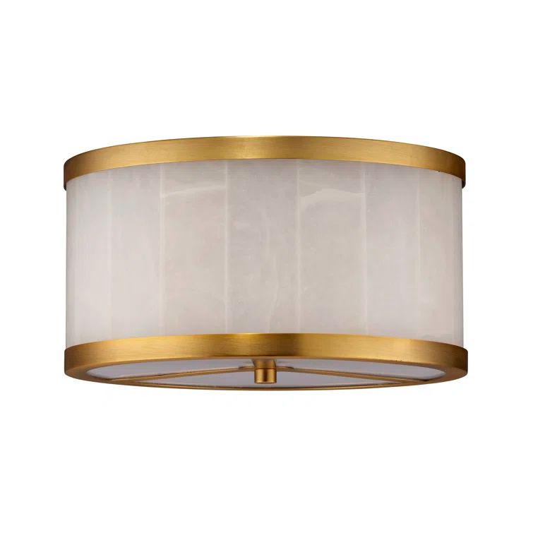Small Alabaster and Brass Drum Flush Mount Ceiling Light