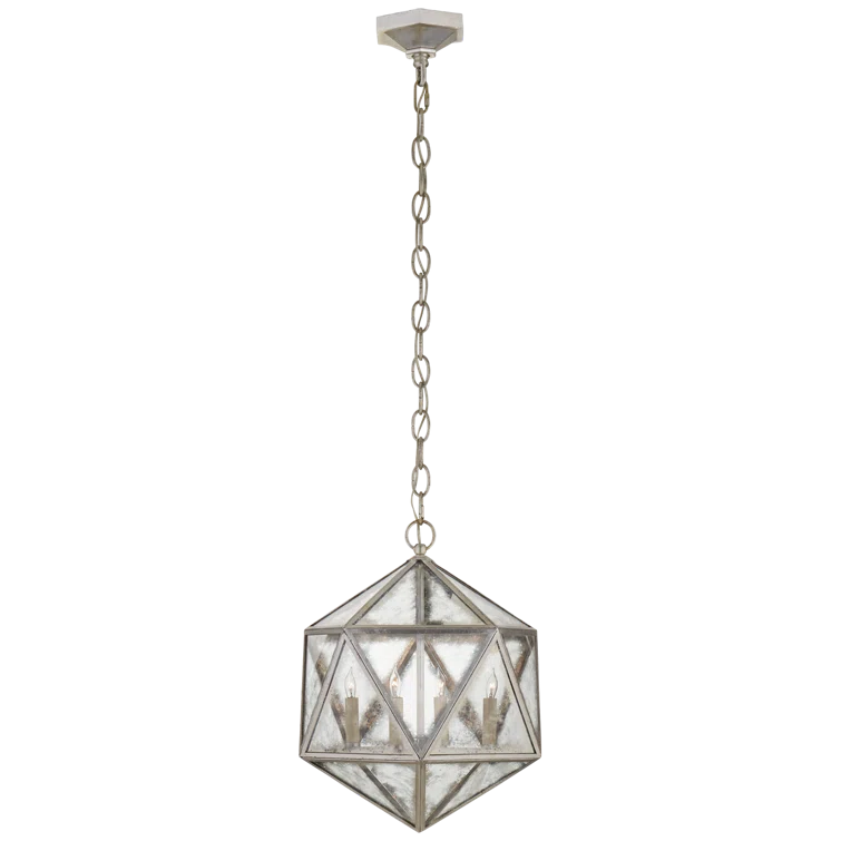 Zeno 18 Facet Hedron Silver Glass Pendant Lantern 20"x16"
