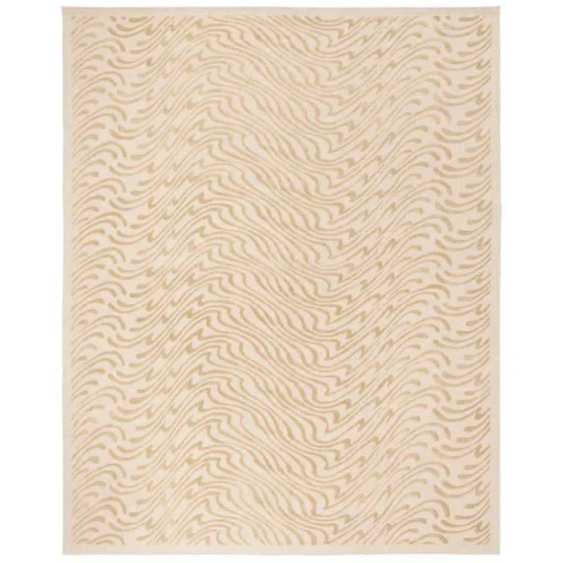 Zen Garden Inspired Ivory Hand-Knotted Wool and Silk Blend Rug