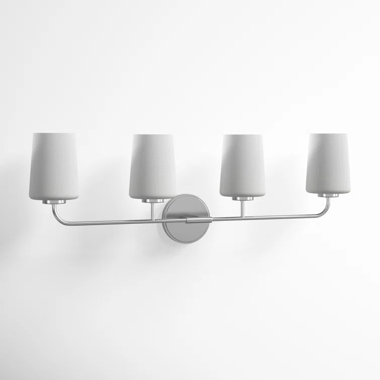 Lark Kline Chrome 4-Light Dimmable Vanity with Etched Opal Shades