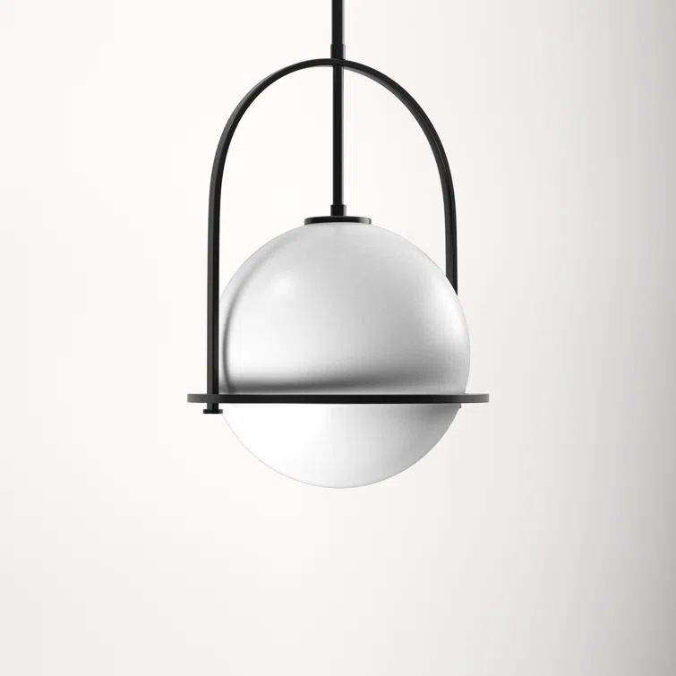 Somerset 15.5'' Black Globe Pendant Light with Etched Opal Glass