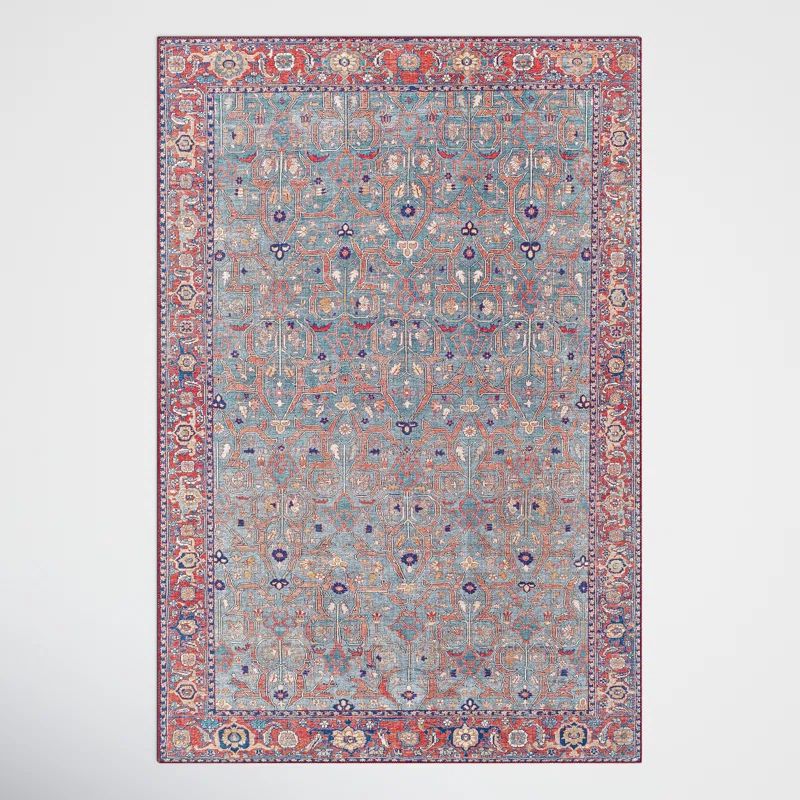 Emi Easy Care Washable Red Synthetic Rectangular Rug