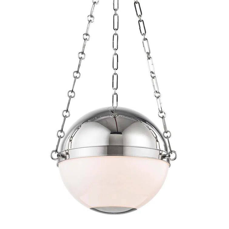 Sophisticated Globe Pendant in Polished Nickel with Opal Glass Shade