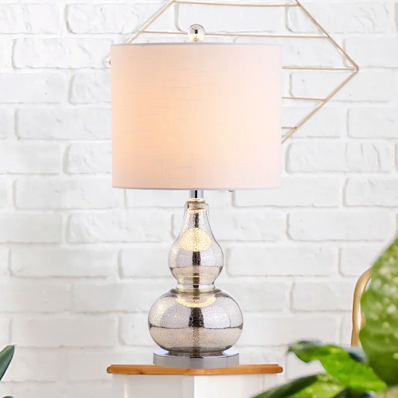 Anya 20.5" Mercury Silver Hand-Blown Glass Table Lamp with White Linen Shade