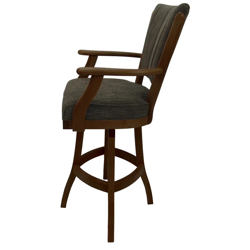 Sanora Dark Brown Solid Wood Swivel 26'' Counter Stool with Upholstered Seat