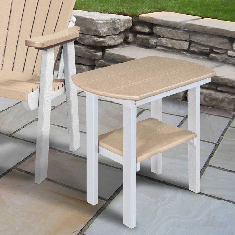 Seaside Weatherwood Oval End Table with White Poly Base