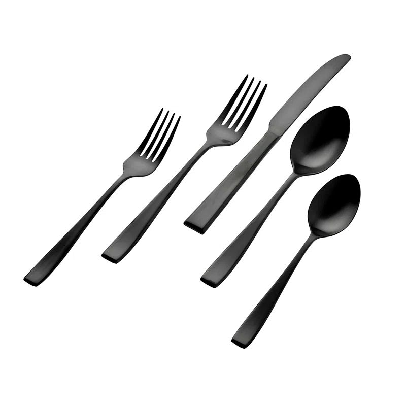 Lowell Modern 20-Piece Stainless Steel Flatware Set in Black