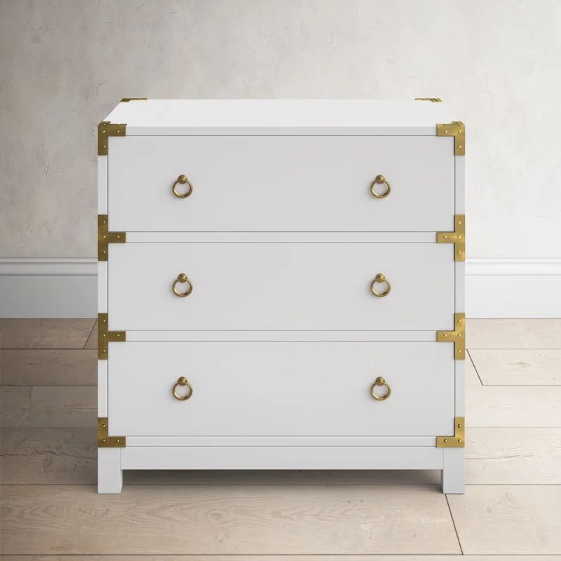 Forster Glossy White 3-Drawer Accent Chest with Steel Accents