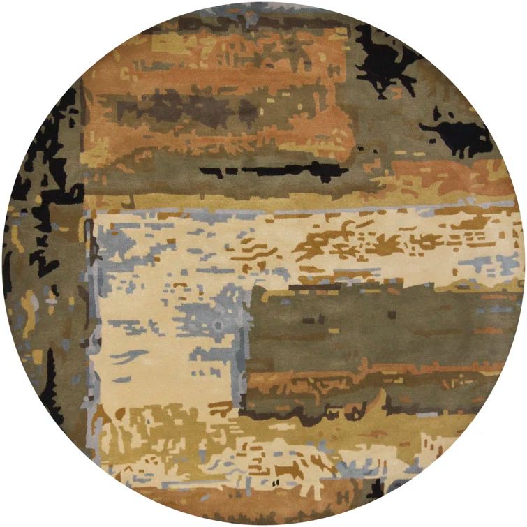 Handmade Abstract Blue Wool-Cotton Round Rug 7'9"