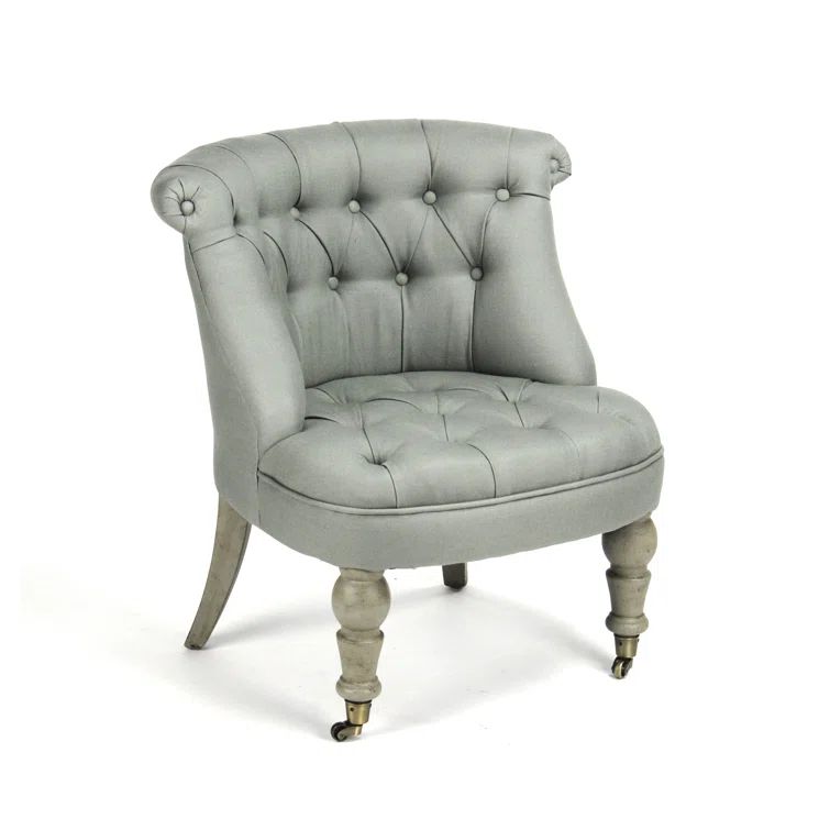 Amelie Sage Linen Blend Wood Slipper Chair with Tufted Back