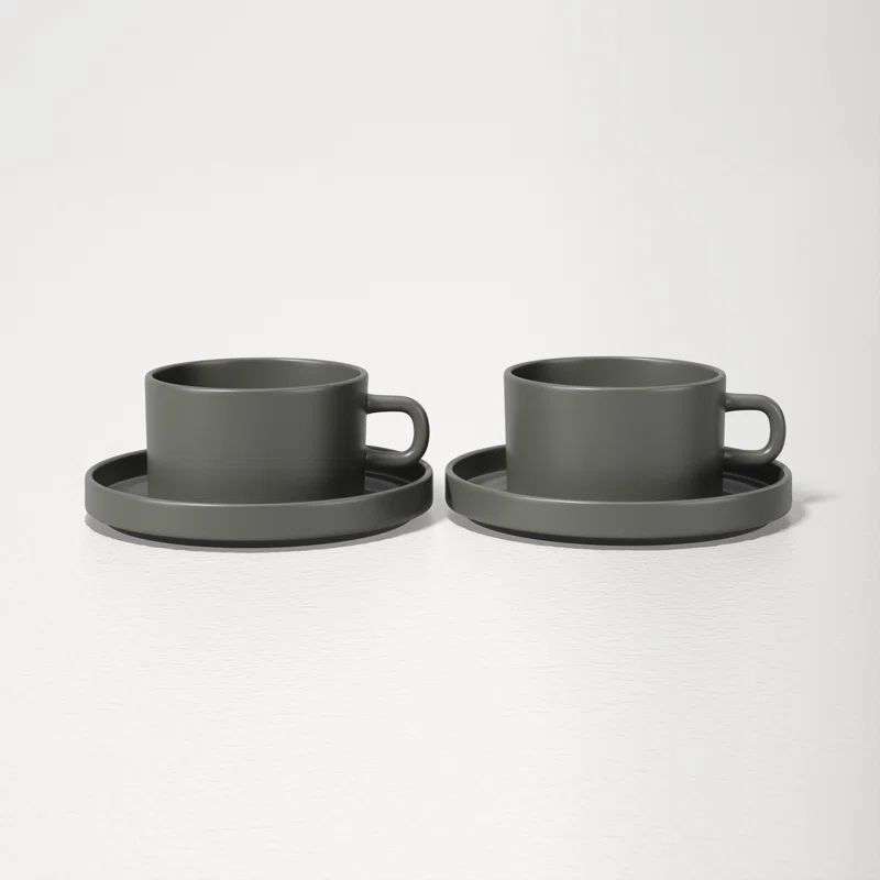 Moonbeam Ceramic Teacup and Saucer Set for Two