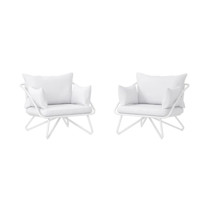 Teddi White Powder Coated Steel Outdoor Lounge Chair Pair with Cushions