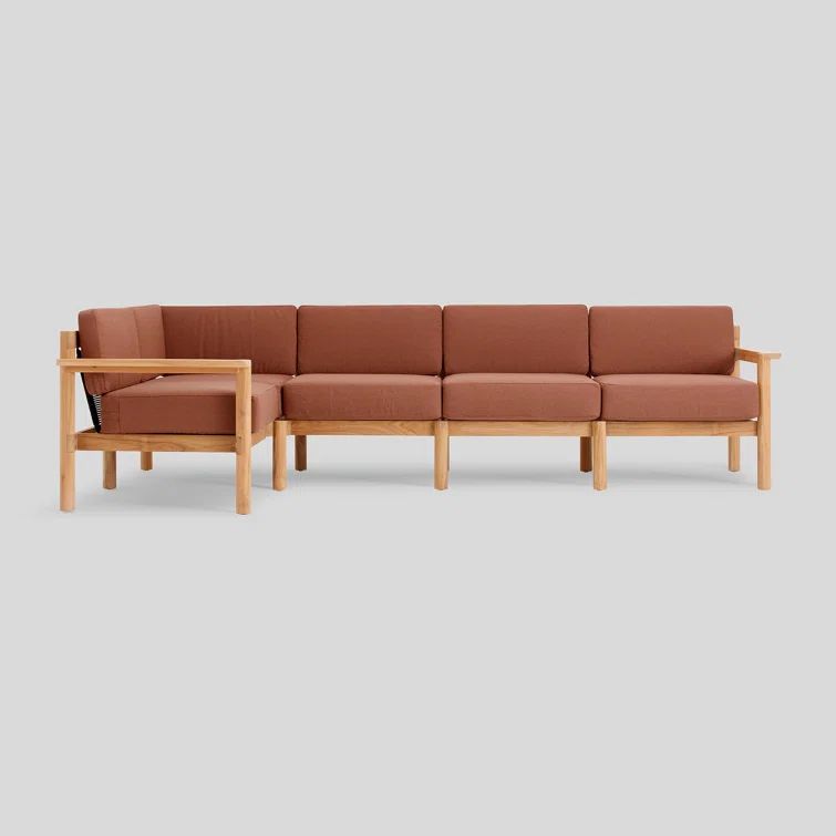 Haven 5-Piece Teak Outdoor Sectional with Rust Sunbrella Cushions