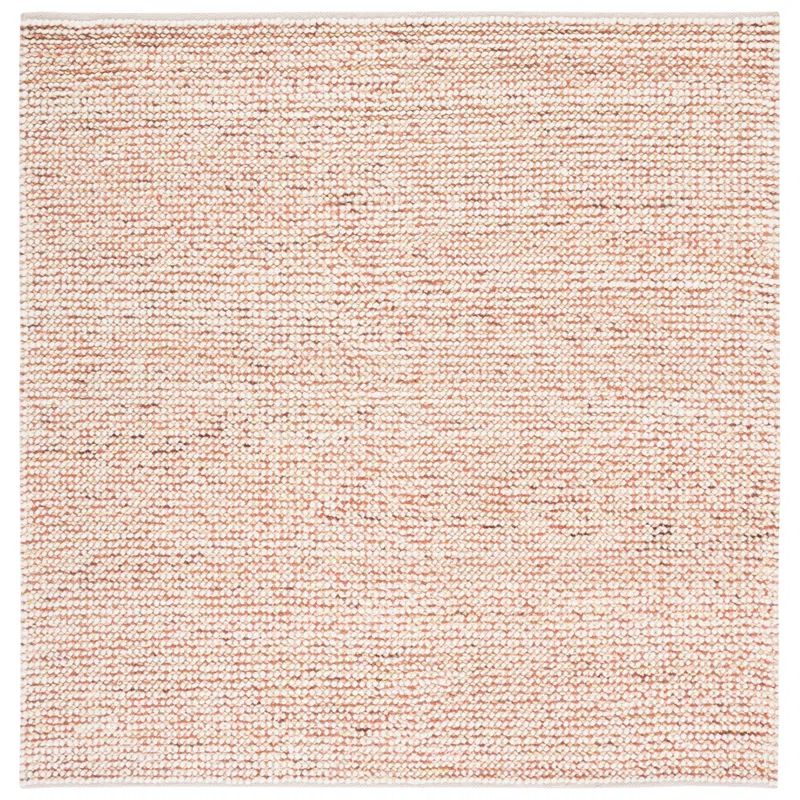 Ivory and Rust Handwoven Wool Square Rug