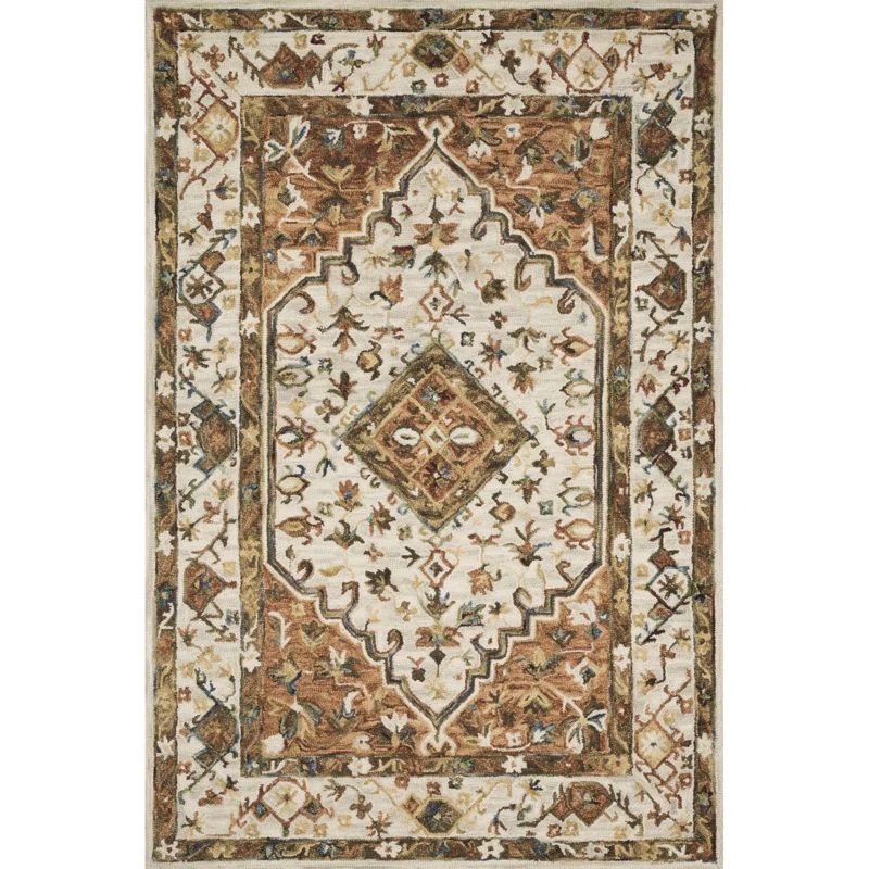 Handmade Ivory & Rust Rectangular Wool Area Rug, 5' x 7'