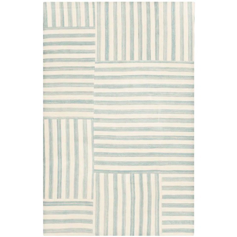 Sky Blue and White Wool Stripe 6' x 9' Area Rug