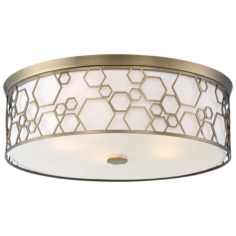 Polished Satin Brass LED Drum Flush Mount Light