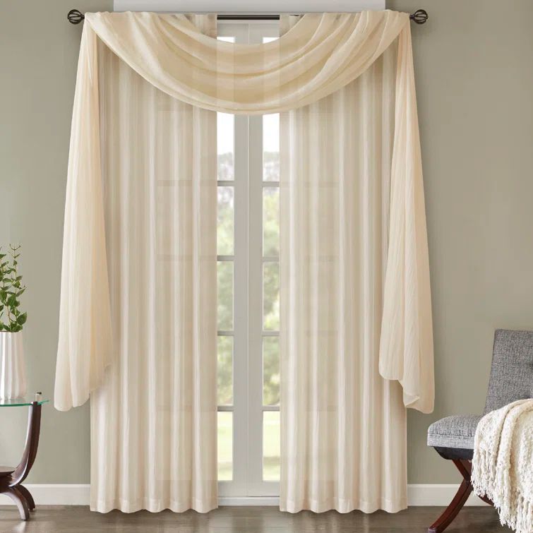 Cream Sheer Polyester Ground Length Window Drapes