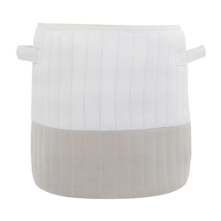 Soft Cotton Quilted Round Storage Basket - 13"x12" White & Gray