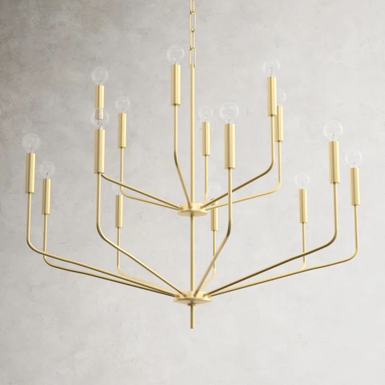 Aged Brass 15-Light Candle Style Metal Chandelier